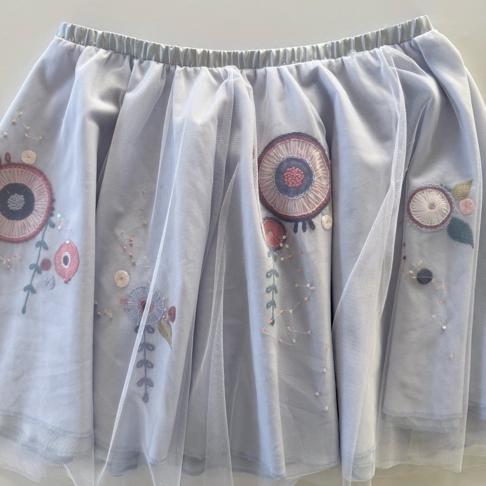 Whimsical Tulle Mini Skirt Embroidered Beaded Sequins Size S Fairycore Ballet - Picture 10 of 13